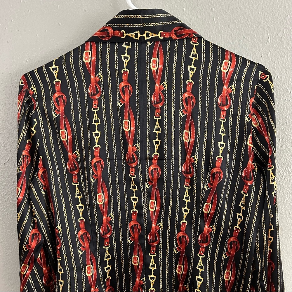 Eye Silk Bit and Bridle Print Button Front Shirt Women’s Size 4 Old Money Luxury - Picture 6 of 10